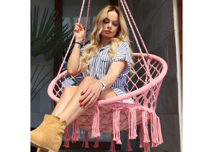 Підвісне крісло-гойдалка (плетене) з подушкою Springos SPR0029 Pink
