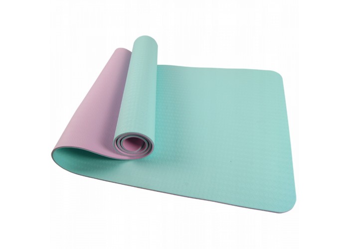 Коврик (мат) для йоги та фітнесу SportVida TPE 4 мм SV-HK0240 Sky Blue/Pink
