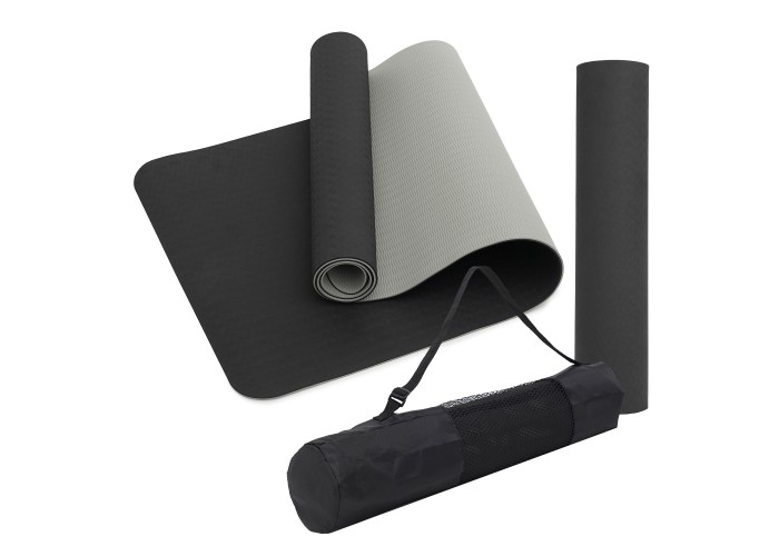 Килимок (мат) спортивний SportVida TPE 183 x 61 x 1 см для йоги та фітнесу SV-EZ0062 Black/Grey