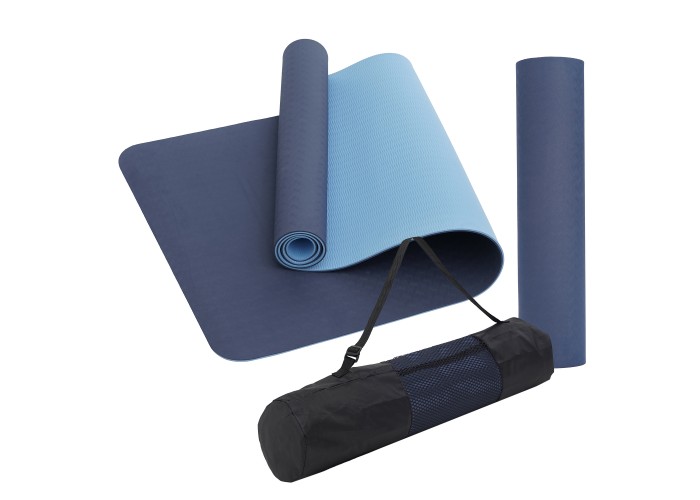 Килимок (мат) спортивний SportVida TPE 183 x 61 x 1 см для йоги та фітнесу SV-EZ0063 Blue/Sky Blue