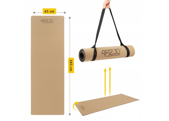 Килимок (мат) спортивний 4FIZJO Cork 183 x 61 x 0.4 см для йоги та фітнесу 4FJ0590