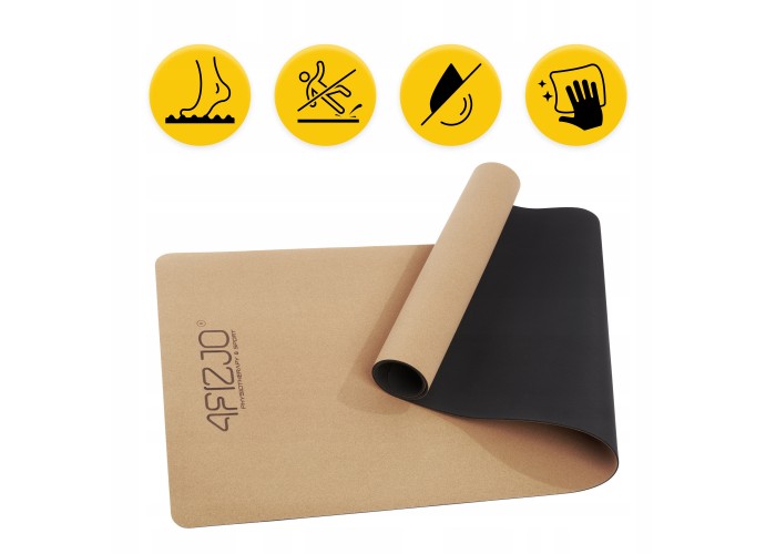 Килимок (мат) спортивний 4FIZJO Cork 183 x 61 x 0.4 см для йоги та фітнесу 4FJ0590