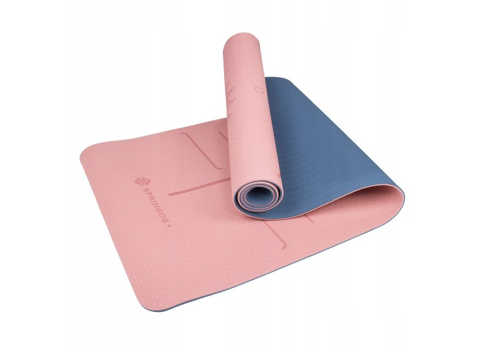 Коврик (мат) для йоги та фітнесу Springos TPE 6 мм YG0014 Pink/Blue