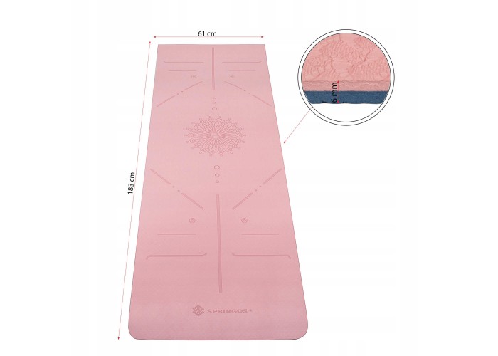 Коврик (мат) для йоги та фітнесу Springos TPE 6 мм YG0014 Pink/Blue