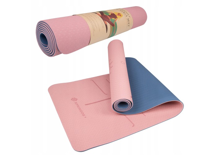 Коврик (мат) для йоги та фітнесу Springos TPE 6 мм YG0014 Pink/Blue