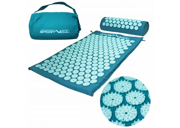 Килимок акупунктурний з валиком SportVida Аплікатор Кузнєцова 66 x 40 см SV-HK0283 Turquoise/Turquoise
