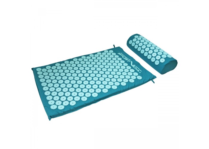 Килимок акупунктурний з валиком SportVida Аплікатор Кузнєцова 66 x 40 см SV-HK0283 Turquoise/Turquoise