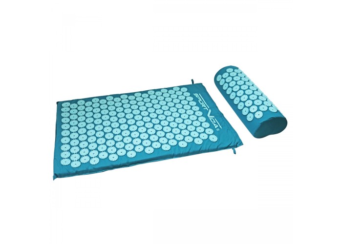 Килимок акупунктурний з валиком SportVida Аплікатор Кузнєцова 66 x 40 см SV-HK0283 Turquoise/Turquoise
