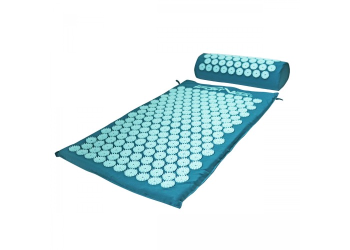 Килимок акупунктурний з валиком SportVida Аплікатор Кузнєцова 66 x 40 см SV-HK0283 Turquoise/Turquoise