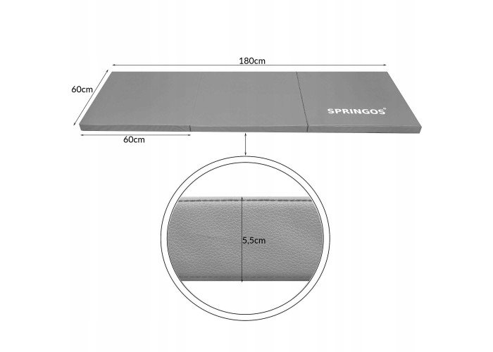 Мат гімнастичний складний Springos 180 x 60 x 5.5 cм FA0062 Grey