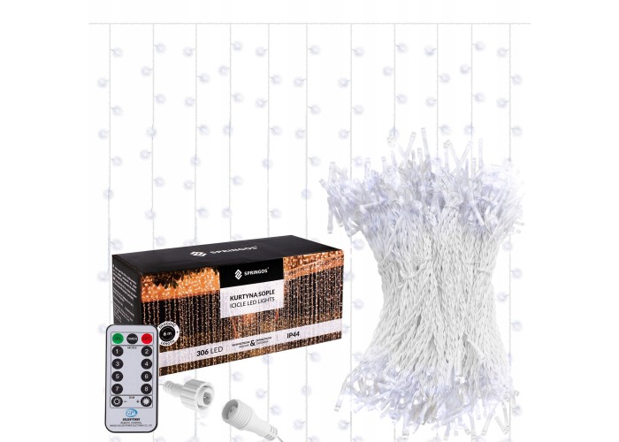 Гірлянда бахрома вулична (зовнішня) Springos 3 x 3 м 306 LED Pilot CL4000 Cold White