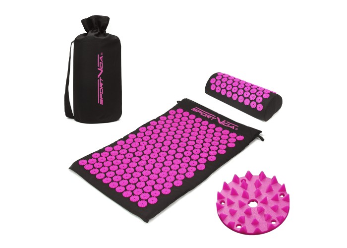 Килимок акупунктурний з валиком SportVida Аплікатор Кузнєцова 66 x 40 см SV-HK0352 Black/Pink