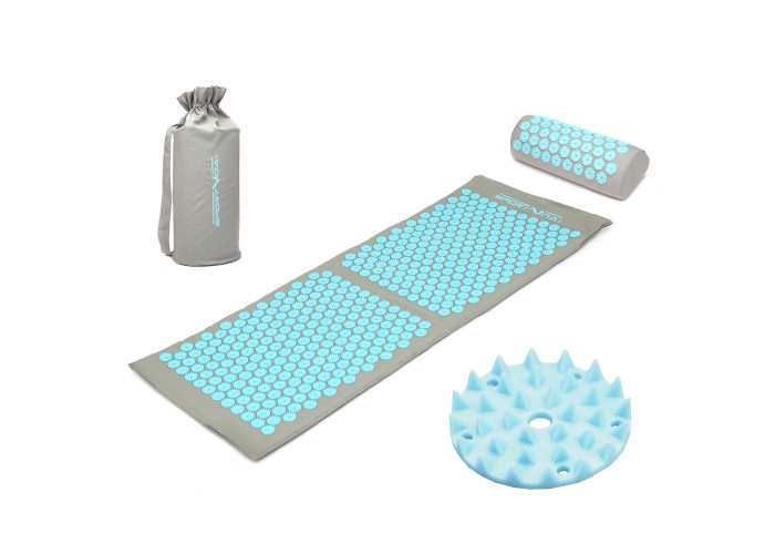 Килимок акупунктурний з валиком SportVida Аплікатор Кузнєцова 130 x 50 см SV-HK0410 Grey/Sky Blue