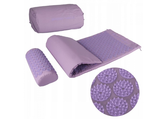 Килимок акупунктурний з валиком SportVida Аплікатор Кузнєцова 130 x 50 см SV-HK0411 Purple/Purple