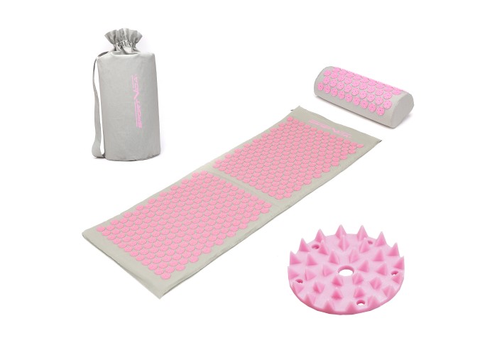 Килимок акупунктурний з валиком SportVida Аплікатор Кузнєцова 130 x 50 см SV-HK0409 Grey/Pink