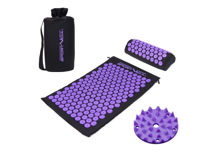 Килимок акупунктурний з валиком SportVida Аплікатор Кузнєцова 66 x 40 см SV-HK0408 Black/Violet