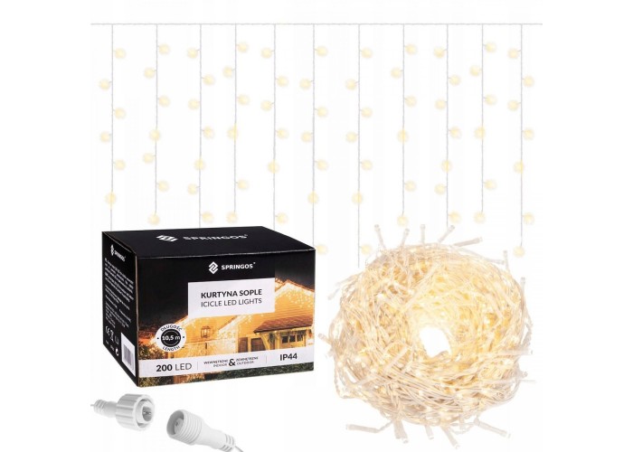 Гірлянда бахрома вулична (зовнішня) Springos 8 м 200 LED CL0201 Warm White