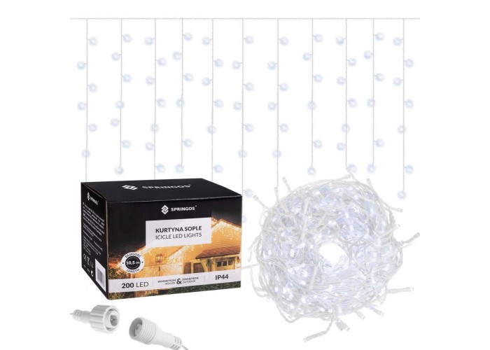 Гірлянда бахрома вулична (зовнішня) Springos 8 м 200 LED CL0200 Cold White