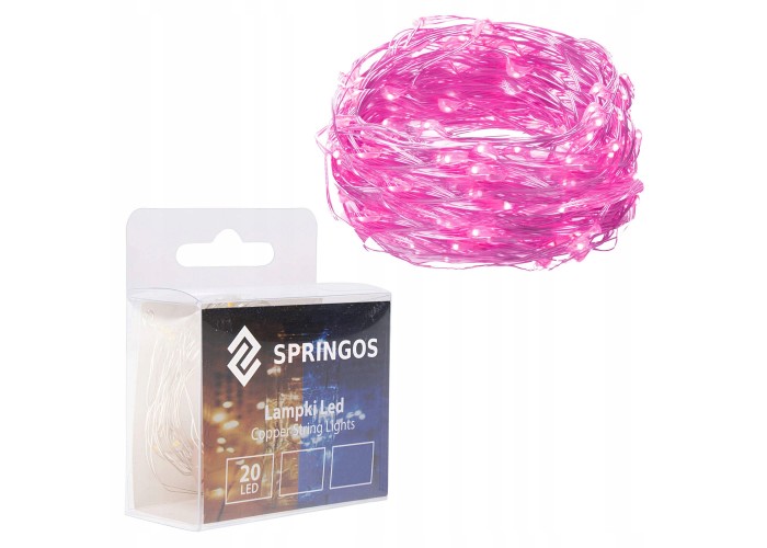 Гірлянда на батарейках Springos 1.9 м 20 LED CL0009 Pink
