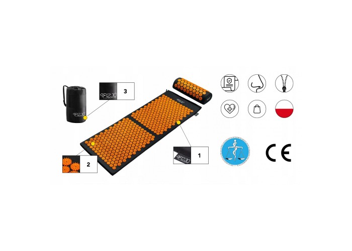 Килимок акупунктурний з валиком 4FIZJO Classic Mat XL Аплікатор Кузнєцова Black/Orange (P-5907222931776)