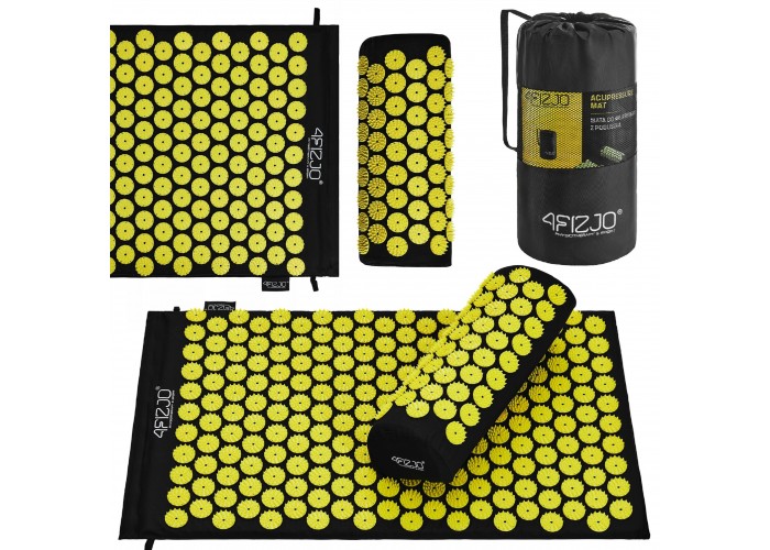 Килимок акупунктурний з валиком 4FIZJO Classic Mat Аплікатор Кузнєцова Black/Yellow (P-5907739310613)