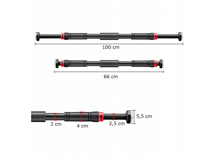 Турнік розсувний 4FIZJO 66-100 см Black/Red (P-5907739310385)