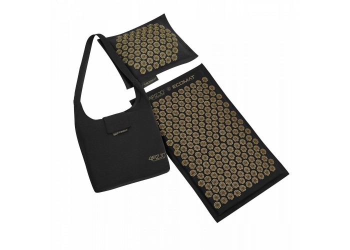 Килимок акупунктурний з подушкою 4FIZJO Eco Mat Аплікатор Кузнєцова Black/Gold (P-5907739311566)