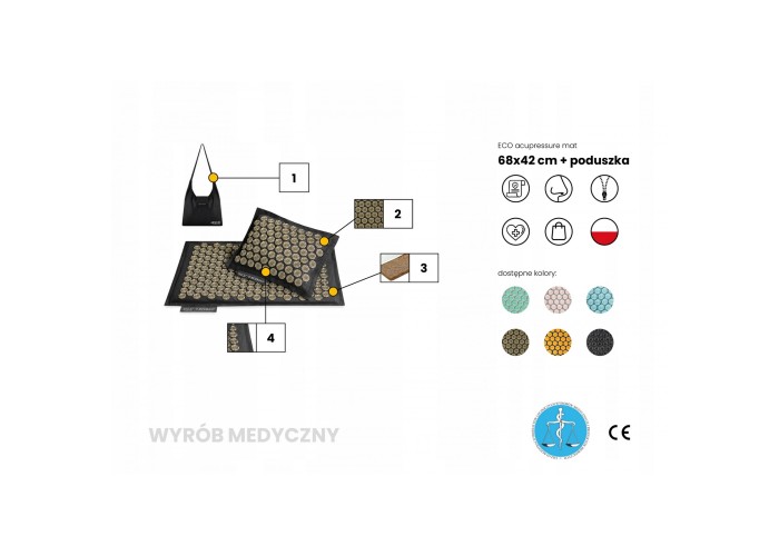 Килимок акупунктурний з подушкою 4FIZJO Eco Mat Аплікатор Кузнєцова Black/Gold (P-5907739311566)