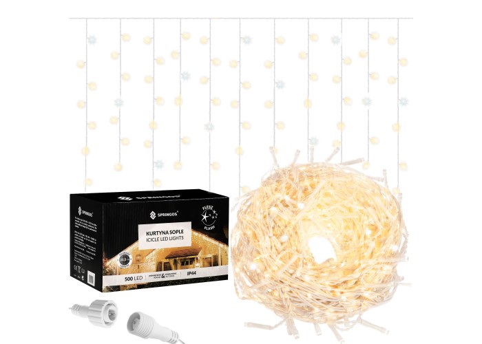 Гірлянда бахрома вулична (зовнішня) Springos 20 м 500 LED + Flash CL0517 Warm White