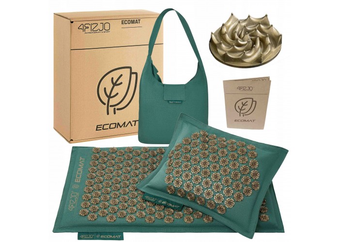 Килимок акупунктурний з подушкою 4FIZJO Eco Mat Аплікатор Кузнєцова Navy Green/Gold (P-5907739312891)