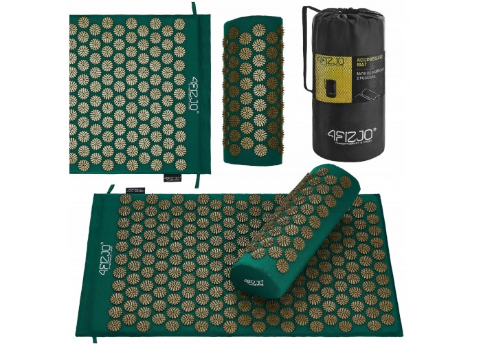 Килимок акупунктурний з валиком 4FIZJO Classic Mat Аплікатор Кузнєцова Navy Green/Gold (P-5907739313300)