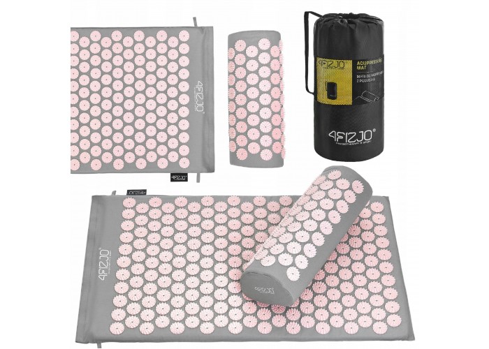 Килимок акупунктурний з валиком 4FIZJO Classic Mat Аплікатор Кузнєцова Grey/Pink (P-5907739313287)