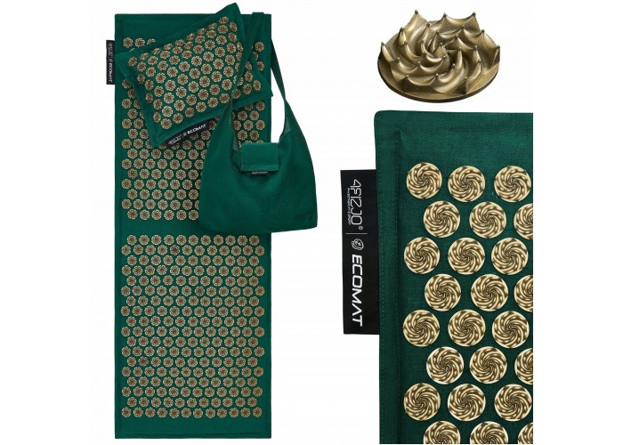 Килимок акупунктурний з подушкою 4FIZJO Eco Mat XL Аплікатор Кузнєцова Navy Green/Gold (P-5907739313614)