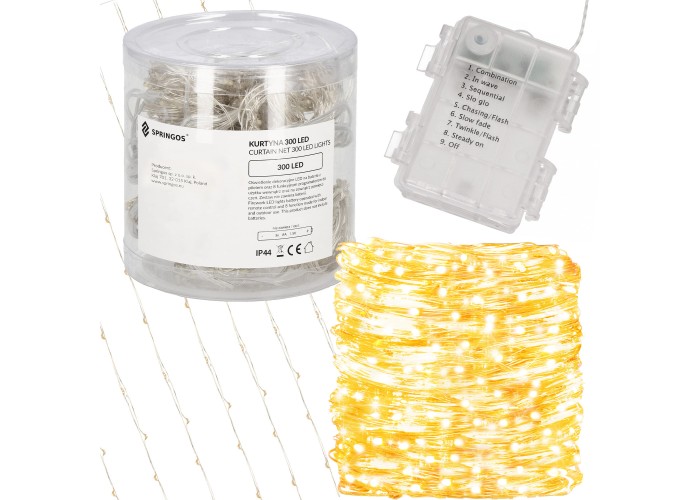 Гірлянда водоспад (штора) Springos 3 x 3 м 300 LED CL0183 Warm White