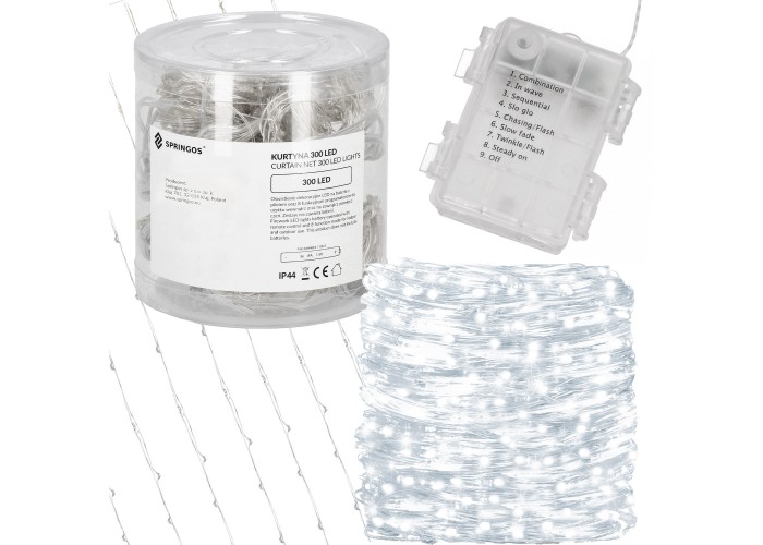 Гірлянда водоспад (штора) Springos 3 x 3 м 300 LED CL0184 Cold White