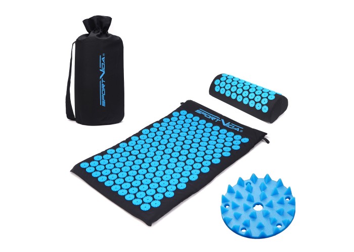 Килимок акупунктурний з валиком SportVida Аплікатор Кузнєцова 66 x 40 см SV-HK0407 Black/Blue