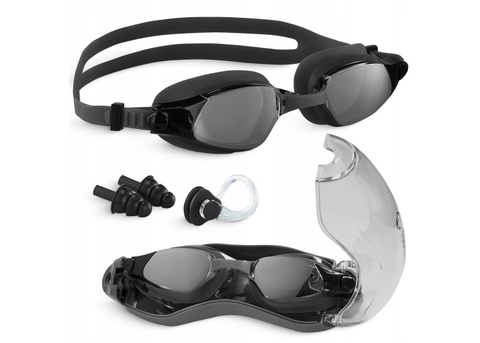 Окуляри для плавання TSUNAMI Anti-Fog 3 в 1 чохол, бервуха та затиск для носа Black (P-5905973401760)