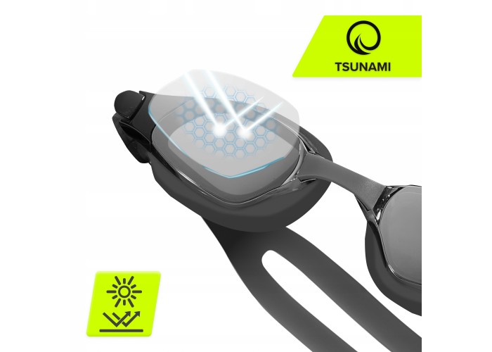 Окуляри для плавання TSUNAMI Anti-Fog 3 в 1 чохол, бервуха та затиск для носа Black (P-5905973401760)