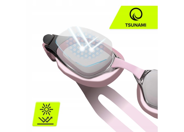 Окуляри для плавання TSUNAMI Anti-Fog 3 в 1 чохол, бервуха та затиск для носа Pink (P-5905973401777)