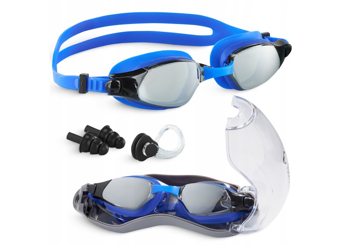 Окуляри для плавання TSUNAMI Anti-Fog 3 в 1 чохол, бервуха та затиск для носа Blue (P-5905973401784)