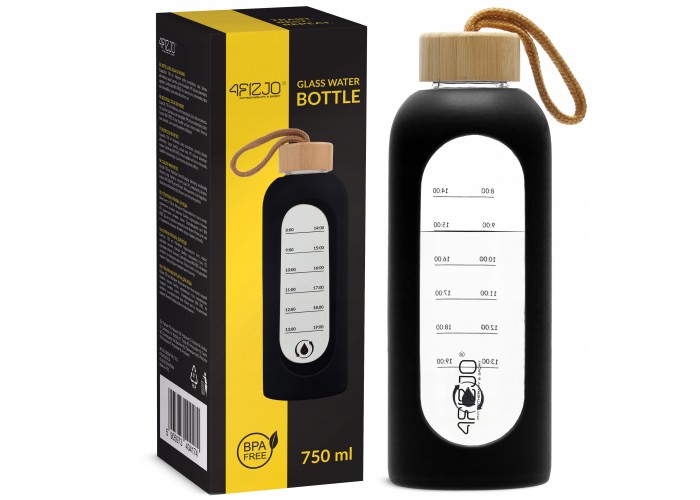 Пляшка для води спортивна 4FIZJO 750 мл скляна Black (P-5905973404174)