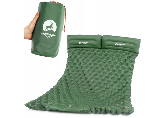 Килимок (каримат) надувний Mountain Goat 200 x 120 x 7 см двомісний з вбудованим насососм Navy Green (P-5905973403573)