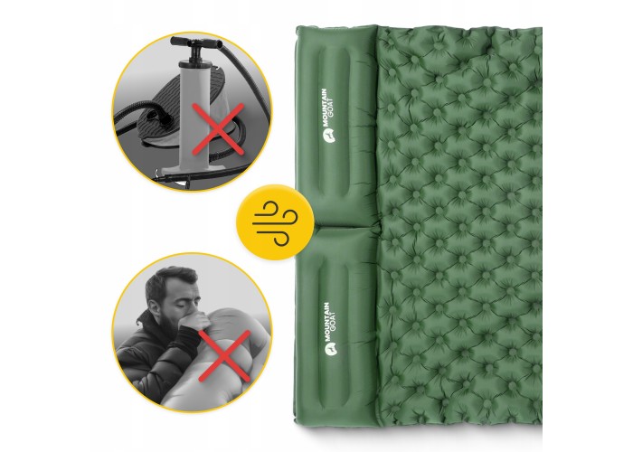 Килимок (каримат) надувний Mountain Goat 200 x 120 x 7 см двомісний з вбудованим насососм Navy Green (P-5905973403573)