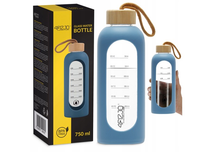 Пляшка для води спортивна 4FIZJO 750 мл скляна Blue (P-5905973404181)