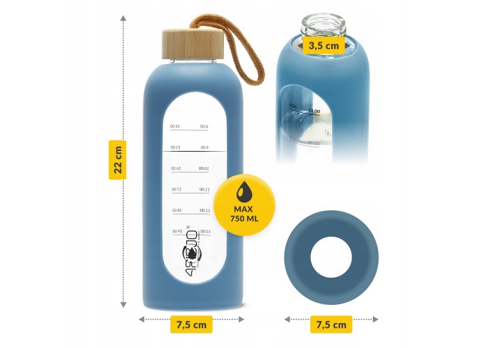 Пляшка для води спортивна 4FIZJO 750 мл скляна Blue (P-5905973404181)