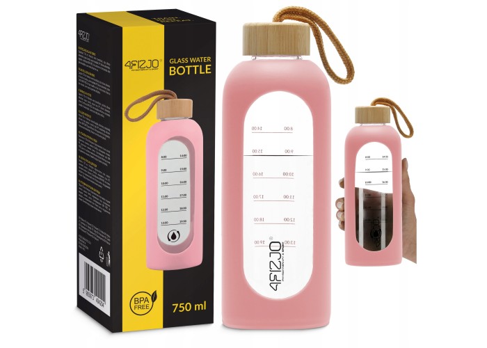 Пляшка для води спортивна 4FIZJO 750 мл скляна Pink (P-5905973404204)