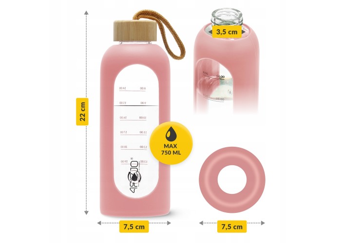 Пляшка для води спортивна 4FIZJO 750 мл скляна Pink (P-5905973404204)