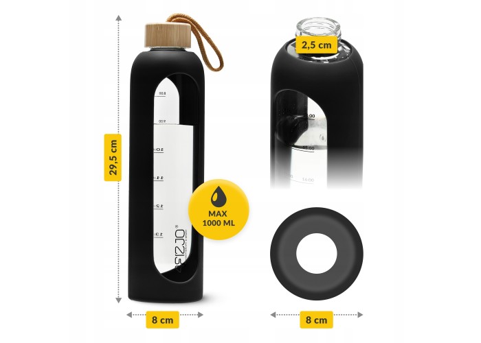 Пляшка для води спортивна 4FIZJO 1000 мл скляна Black (P-5905973403917)