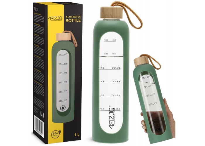 Пляшка для води спортивна 4FIZJO 1000 мл скляна Olive (P-5905973403900)