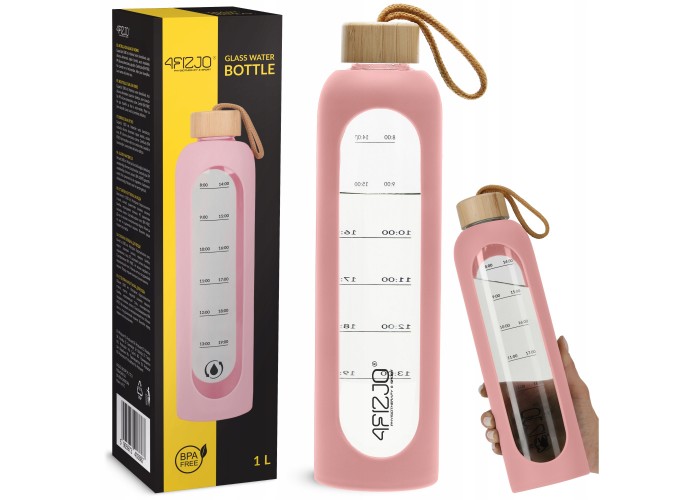 Пляшка для води спортивна 4FIZJO 1000 мл скляна Pink (P-5905973403887)